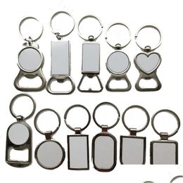 Keychains Lanyards Sublimation Bottle Opener Heart Shape Blank Keychain Metal Heat Transfer Corkscrew Key Ring Household Kitchen T Dhtde