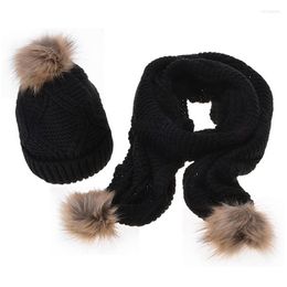 Hats Scarves Gloves Sets Autumn Winter Warm Women Knitted Hat Scarf 2023 Fashion Thick Wool Fur Pompom Knitte Caps Set