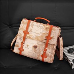 Briefcases Map design briefcase handbag Korean version men's casual fashion shoulder messenger trend 230223