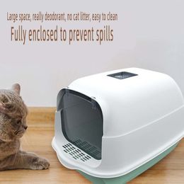 Other Cat Supplies Pet Litter Box Fully Enclosed Spillproof Deodorant Toilet Two-Way Shovel Large Capacity Closed Sandbox 230222