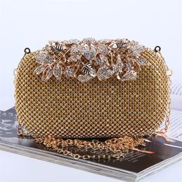 Whole handmade beautiful diamond evening bag leaves clutch with satin for wedding banquet party pormMore colors238z
