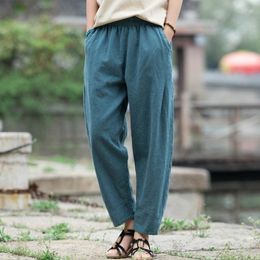 Women's Pants FairyNatural Ladies Cotton Linen Pencil Solid Color Vintage Chinese Style Women Elastic Waist Trouser 2023 Spring Fall