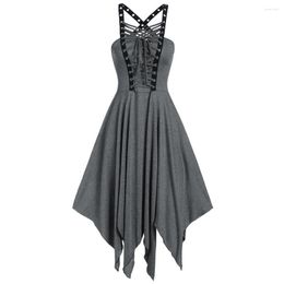 Casual Dresses Gothic Women Dress Plus Size Lace Up Cami A Line Vestidos Sexy Summer Party Punk Sleeveless Strap Sling Robes