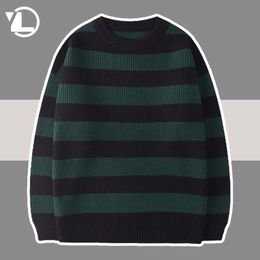 Men's TShirts Striped Knitted Sweater Men Women Vintage Tate Langdon Loose Sweaters Harajuku Green Warm Autumn Jumper Pullover Unisex Casual 230223