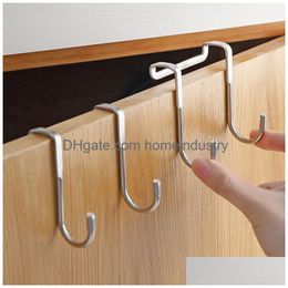 Hooks Rails 304 Stainless Steel Hook Punching Double Sshape Kitchen Bathroom Cabinet Door Back Type Coat Towel Storage Hanger Drop Dhoys