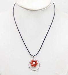 Choker Qingmos Red Natural Coral & White Pearl 17-19" Pendant Necklace For Women With 28mm Metal Round Free Cord-nec6392 Ship