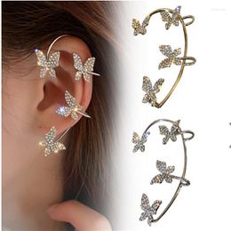 Stud Earrings Fashion Bow Full Rhinestone Ear Cuff Butterfly Shaped Clear Crystal Jewelry Women Gifts Party Clip Earring Punk Style