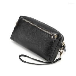 Cosmetic Bags 2023 Genuine Leather Bag Ladies Clutch Female Fashion Handbags Purse Zipper Make Up