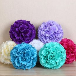 Decorative Flowers 8 Inch(20cm) Hanging Artificial Kissing Flower Ball Centrepieces Silk Rose DIY Wedding Party Decoration