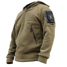 Men's Hoodies Sweatshirts Men Winter Thermal Fleece Outdoor Hunting Zippers Military Tactical Jacket Hooded Coat Soft Hiking Jackets Men's Tactical Outdoo 230223