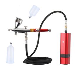 Airbrush Tattoo Supplies RIBO Portable Airbrush Auto Mini Air Brush Top Gun With Compressor Kit Quiet Art Cake Nail Model Painting Tattoo Manicure Tool 230223