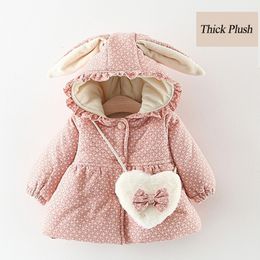 Jackets Winter Girl Plus Velvet Thick Jacket For Girls Coats Cute Printing Hooded Kid Outwear 1 2 3 4 5 Years Children Snow Wear 230222