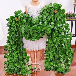 Decorative Flowers & Wreaths 12 Pcs/Bag Premium Decoration 2.2m Artificial Ivy Strips Green Leaf Grape Leaves Creeper Vine