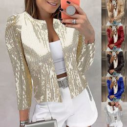 Womens Jackets Winter For Business Casual Urban Sequin Sequins Sparkling Cardigan Female clothing 230223