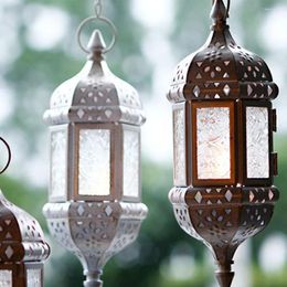Candle Holders Moroccan Retro Wall Hanging Holder Hollow Metal Stick Lantern For Wedding Pray Mosque Decoration