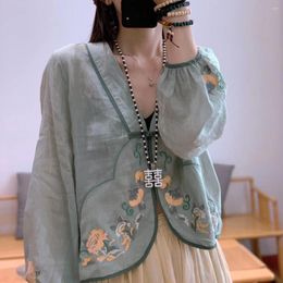 Ethnic Clothing 2023 Summer Chinese Style Traditional Women Graceful Blouse Button Shirts Embroidery Tang Suit Qipao Top Hanfu Pd