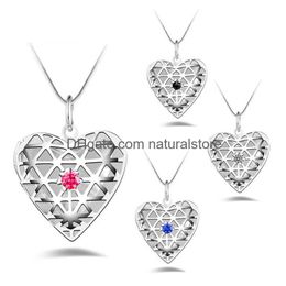 Pendant Necklaces 925 Sterling Sier Po Heart Love Hollow Lockets Necklace Cz Diamond Essential Oils Diffuser Locket Snake Chain For Dh6Cx