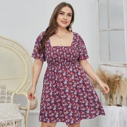 Casual Dresses Plus Size Women Floral Maxi High Low Dress A-Line Knee Length Summer Holiday Short Sleeves Print Vestidos