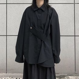 Women's Blouses Deeptown Harajuku Women's Oversized Japanese Style Black Fashion Gothic Shirt Aesthetic Long SleeveTrend Asymmetrical