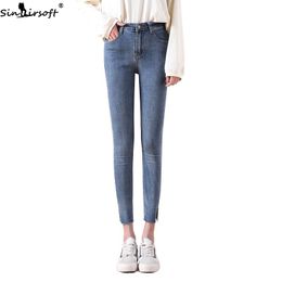 Women's Jeans Spring And Summer Skinny Woman Cotton Soft Thin High Waist Fashion Casual Split Feet Women