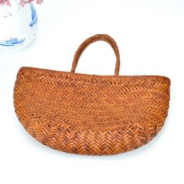 Beach bags woven bag leather French food basket bag head leather net red handbag 230223