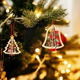 Christmas Decorations 3d Year 2023 Ornament Wooden Hanging Pendants Star Xmas Tree Bell For Home W1I4Christmas