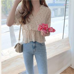 Women's Blouses Sexy Summer Apricot Black Chiffon Blouse Women Tops Femme Casual Short Sleeve Girls Lace Up Shirts