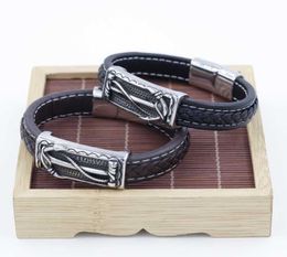 Charm Bracelets Navy Sailor Leather Bracelet Stainless Steel Men's Magnet Buckle Braided Hand Rope