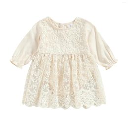 Girl Dresses 2023 0-18M Kids Toddler Girls Princess Dress Sweet Tassels Lace Solid Color Round Neck Long Sleeve Romper For Party