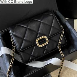 CC Cross Body 2023 Ladies Black Genuine Leather Quilted Bags Vintage Glitte Strass Square Buckle Shoulder Wallets Gold Hardware Designer Shoulder Purse Luxury h