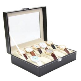 Watch Boxes Cases 10 Grids Watch Box PU Leather Watches Display Case Jewellery Holder Storage Organiser with Lock 230222