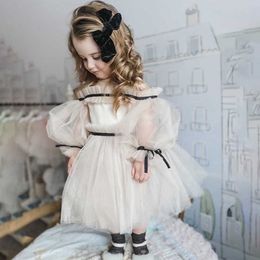 Girl's Dresses Girls Summer Dress Baby Kids Princess Fashion Boat Neck Mesh Patchwork Long Sleeve Birthday Party Dress Wedding Dresses Vintage Z0223