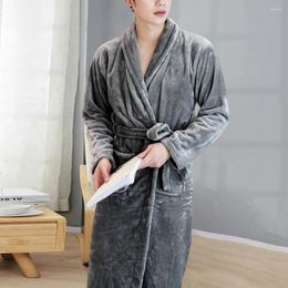 Men's Sleepwear Soft Couple Nightgown Solid Colour Knee Length Lace Up Bathrobe Night Clothes Winter For Home