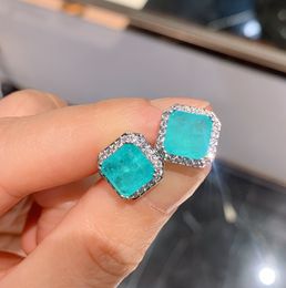 Stud Vintage Lab Gemstone Emerald Paraiba Tourmaline Turquoise Earrings for Women Stud Ear Fine Jewelry Accessories Gift Wholesale 230223