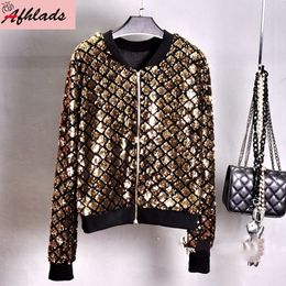 Womens Jackets Patchwork Round Neck Hip Hop Sequined Night Club Jacket Female Solid Colour Spring And Autumn Outerwear Long Sleeved Coats 230223