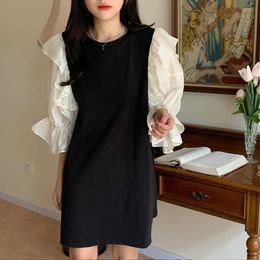 Casual Dresses One-Piece Spring Autumn Temperament Vintage Flared Sleeves Splicing French Sweet Chic Mini Dress Clothing Vestidos De Mujer