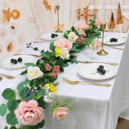 Decorative Flowers 1.8M Artificial Plant Vine Rose Garland Green Hanging On The Banquet Table Indoor And Outdoor Background Wall Decoration