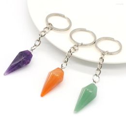 Keychains Natural Semi-precious Stone Keychain Healing Cone Shaped Amethysts Agate Keyring Car Key Wallet Pendant Jewelry Accessories Gift