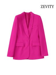 Women's Jackets Zevity Women Fashion With Tuxedo Collar Front Button Blazer Coat Vintage Long Sleeve Flap Pockets Female Outerwear Chic Tops 230222