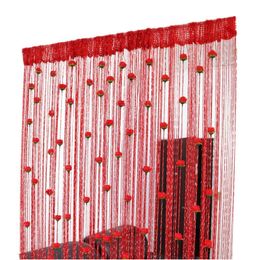 Curtain Door String Rose Flower Window Thread Hanging Valance Divider Decorative for party bedroom wedding 230105