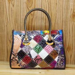 Evening Bags Genuine Leather Colourful Plaid Snake Pattern Handbag Colour Block Random Stitching Shoulder Bag Shiny Tote 498