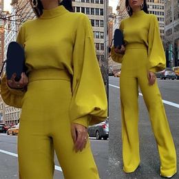 Women's Jumpsuits Rompers Turtleneck Office Lady Yellow Jumpsuit For Women Black White Wide Leg Jumpsuits Spring Autumn Playsuit Long Sleeve Overalls 230223