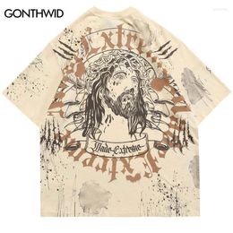 Camisetas para hombres Vintage Hip Hop Graffiti Jesus Print Punk Punk Gothic Tshirt Streetwear Mujeres Fashion Harajuku Tops