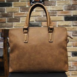 Briefcases TopFight PU Leather Brown Men Business Briefcase Women Casual Handbag For 14 Inch Laptop Bags Messenger