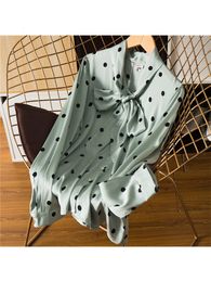 Women's Blouses Shirts Autumn Double Qiao Satin Ribbon Silk Design Fruit Green Wave Dot Loose Bottomed Mulberry 230223