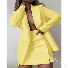 Two Piece Dress Mini Skirts One Woman Blazer Women Double Breasted Blazers and Skirt Suit Office Lady Work Wear with Buttons 230222