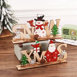 Christmas Decorations Merry Wooden Ornament Painted Santa Claus Elk Wood Craft For Year Party Home Table Decor Xmas Gifts NoelChristmas