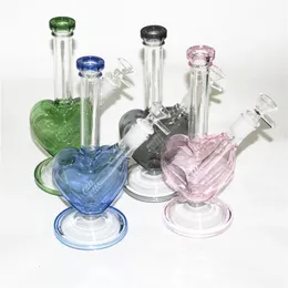 hookahs 9 inch Heart shape Glass Water Pipe Bong with slide bowl piece bubbler bongs 14.4 mm joint dab oil rig wax dabber tools
