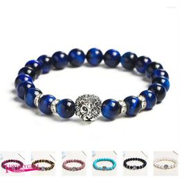 Strand Natural Stone Bracelet Multicolor Material 8mm Round Beads Elasticity Lionhead Crystal Jewellery Wk309