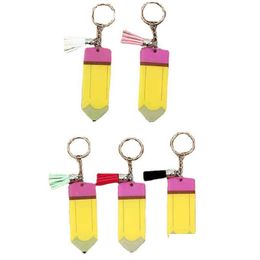 Keychains Lanyards Personalised Blank Tassel Keychain Creative Pencil Acrylic Key Chain Teachers Day Gift Diy Keyring Drop Deliver Dhd4Y